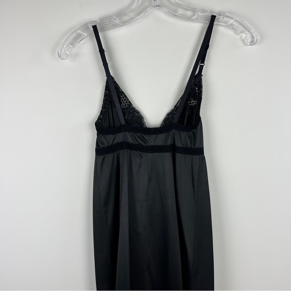 Vintage 90s Y2K Black Satin Lace Trim Slip Dress Size Small - Picture 6 of 9